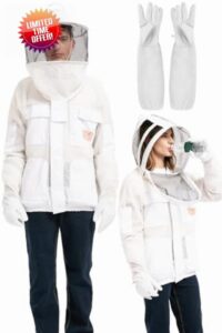 3-Layer Professional Ultra Ventilated Beekeeping Jacket with Gloves &2 Protective Veil Hoods for Men and Women