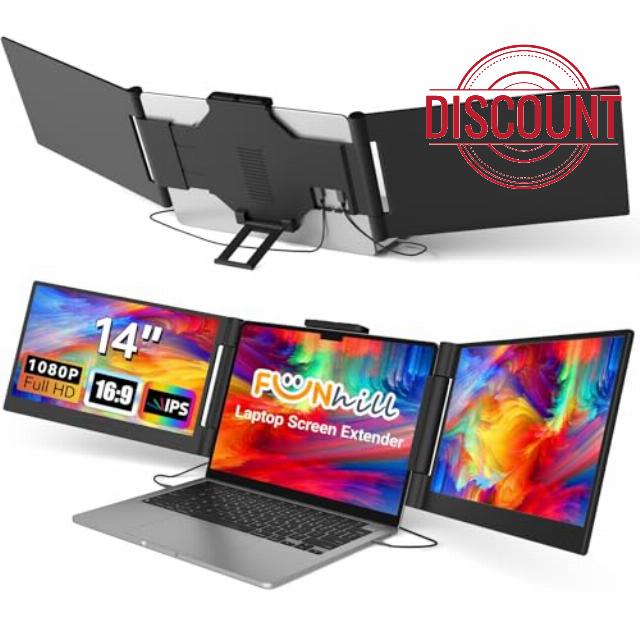 Funhill Laptop Screen Extender 14 inch Laptop Monitor Extender 1080P IPS