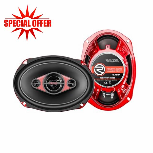 RECOIL RSX694 6x9 Inch 4 Way Coaxial Car Audio Speakers 240W Max Power Pair High-Performance & Balanced Sound with Mylar Midrange