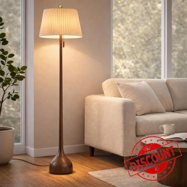 MOFFE 65" Mid Century Modern Vintage Real Wood Floor Lamp with 2 Shades for Two Looks