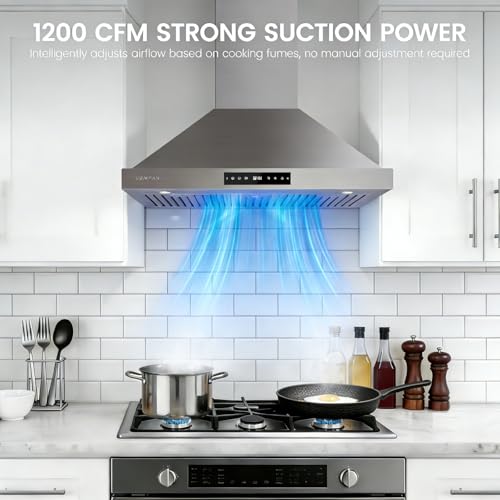 1200 CFM Stainless Steel Kitchen Vent Hood with Gesture Control