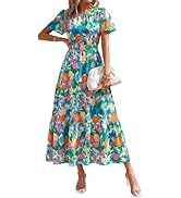PRETTYGARDEN Women's Summer Dresses 2026 Puff Sleeve Square Neck High Waist Smocked A-Line Flowy ...