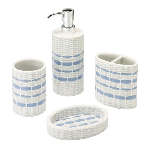 Hand-Painted Resin with Woven Wicker Look & Striped Design