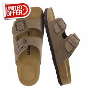 CUSHIONAIRE Logo 100% Genuine Leather Suede Slides for Women