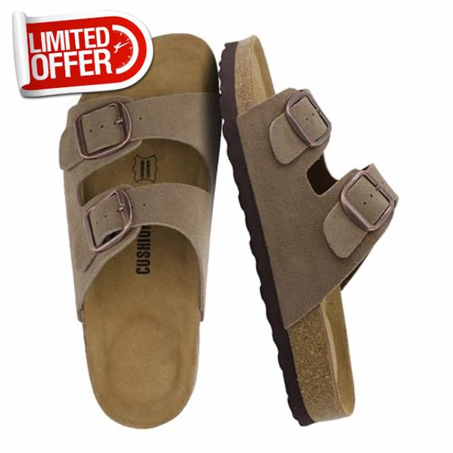 CUSHIONAIRE Logo 100% Genuine Leather Suede Slides for Women