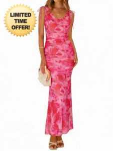 Simplee Womens Summer Wedding Guest Dress Floral Mesh Bodycon Maxi Dress Sexy Sleeveless Ruched Party Long Dresses