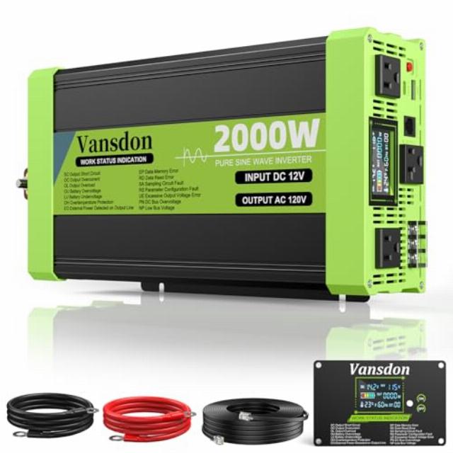 2000W Pure Sine Wave Inverter 12V DC to 120V AC Inverters for RV