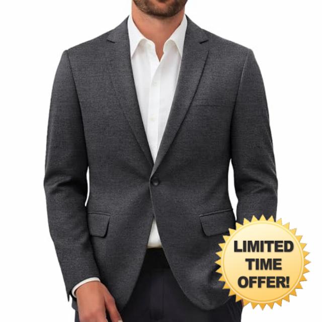 Mens Blazer Jacket Slim Fit Textured Sport Coat One Button Notch Lapel for Business Casual