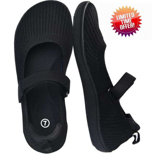 Women's Mary Jane Flats-Knit Slip on Ballet Shoes with Wide Round Toe for Women