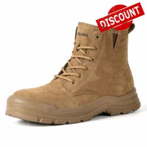 Furuian Genuine Suede Work Boots for Men Women Lightweight Comfortable Steel Toe Boots Pull on Slip Resistant Puncture Proof Breathable Safety Construction Shoes for me