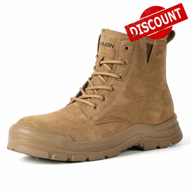 Furuian Genuine Suede Work Boots for Men Women Lightweight Comfortable Steel Toe Boots Pull on Slip Resistant Puncture Proof Breathable Safety Construction Shoes for me