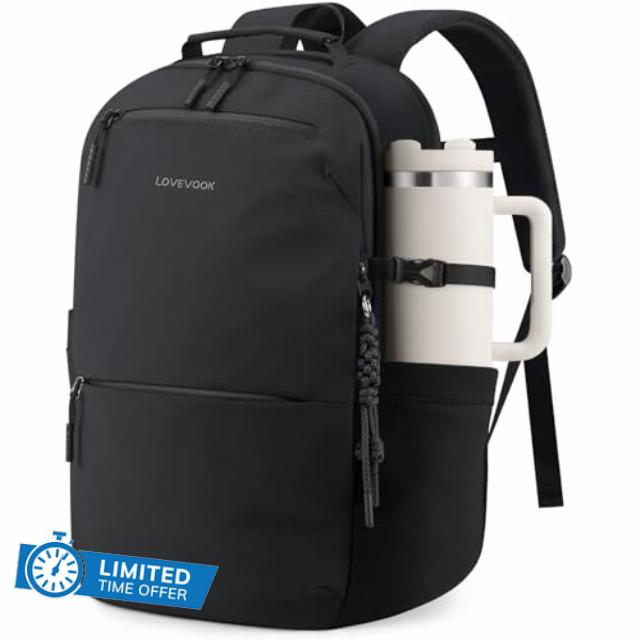 LOVEVOOK Laptop Backpack for Women Men with Giant Tumbler Holder - 15.6Inch Work Computer Travel Backpack with Laptop Compartment