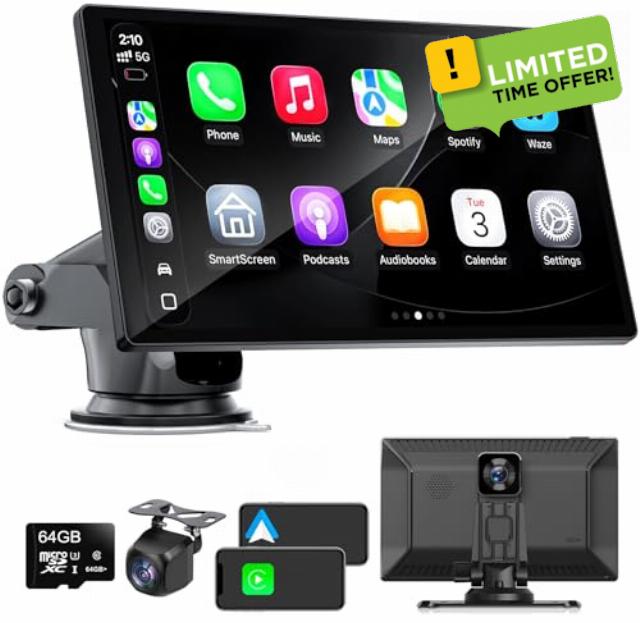 9" Carplay Screen with 4K Dash Cam + 1080p Backup Camera DVR Carplay Screen for Car