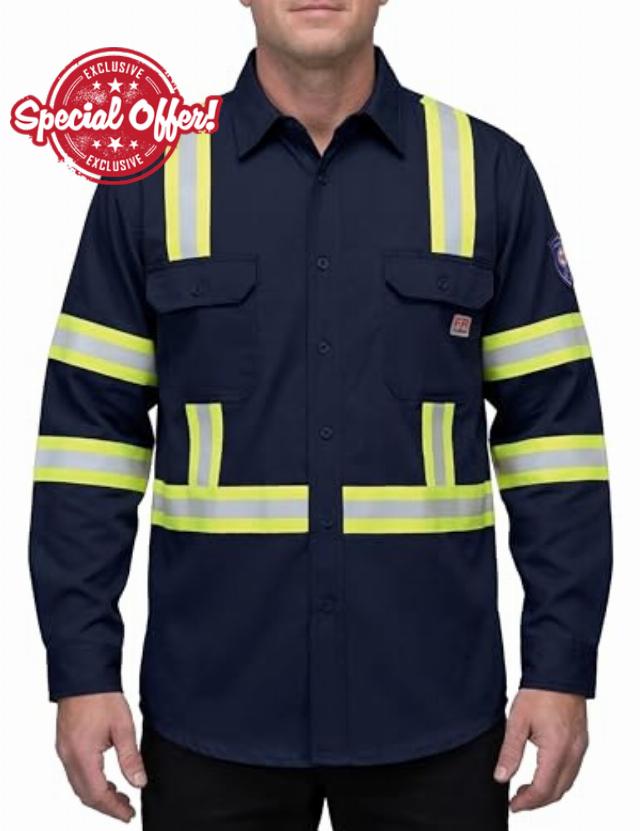 Ubon FR Shirts for Men High Visibility Welding Shirt 100% Cotton Button Down Long Sleeve Safety Workwear 6.5 oz