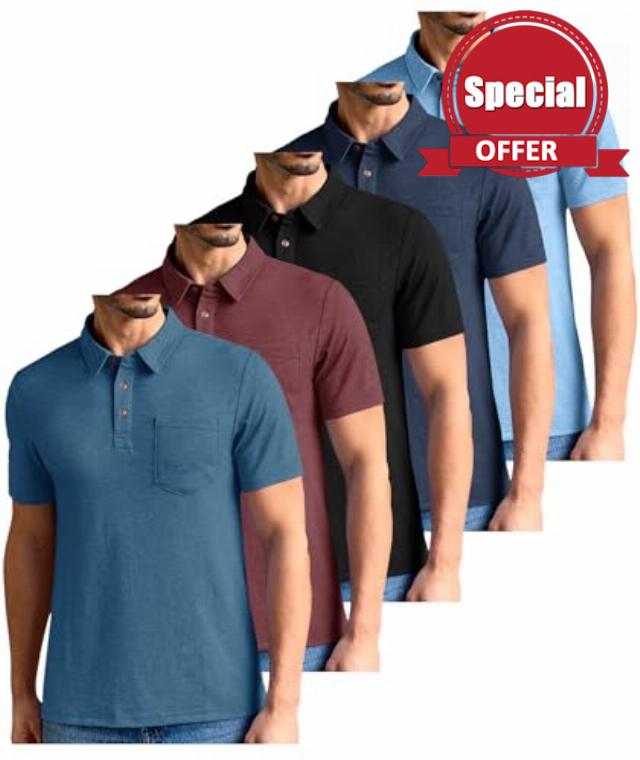ZITY 5 Pack Mens Polo Shirts with Pocket Short Sleeve Cotton Lightweight Casual Collared Shirts for Golf Business Daily Wea