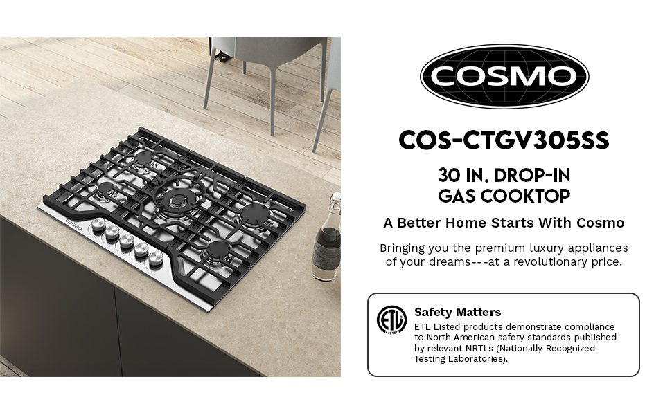 cosmo,cooktop,ctgv305ss