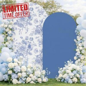 Tegeme 2 Set Blue Floral Arch Cover 7.2ft 6.6ft Party Stretchy Backdrop Cover for Wedding Birthday Tea Party Bridal Showers