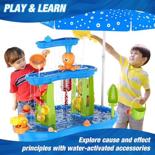 3-Tier Kids Splash Sand Table Water Toys with Umbrella