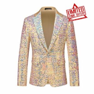 Mens Sequin Blazer Party Prom Wedding Tuxedo One Button Jacket Notch Lapel Collar Club Party Evening Stage Coa