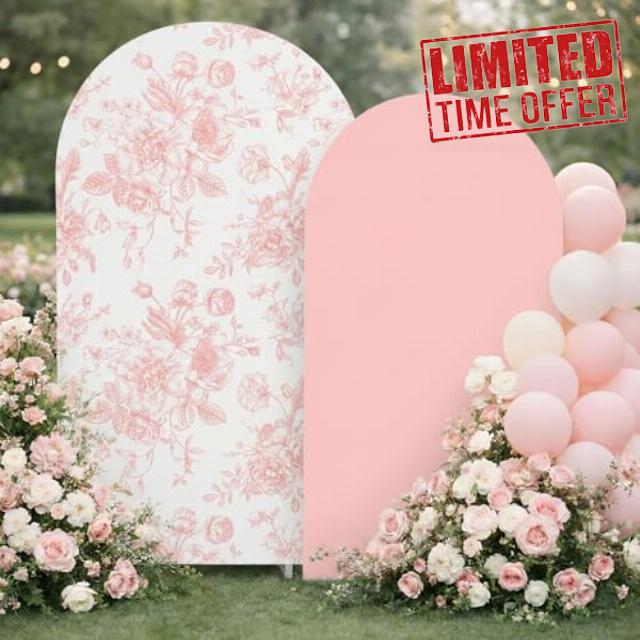 Tegeme 2 Set Pink Floral Arch Cover 7.2ft 6.6ft Party Stretchy Backdrop Cover for Wedding Birthday Tea Party Bridal Showers