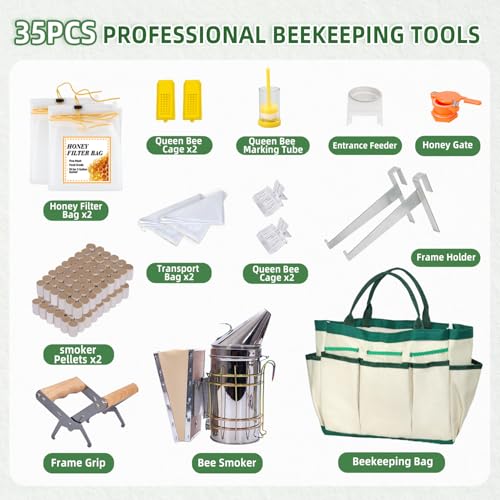 Complete Bee Hive Tools Set with Oxford Bag for Beginner Beekeepers Men Women (XL)