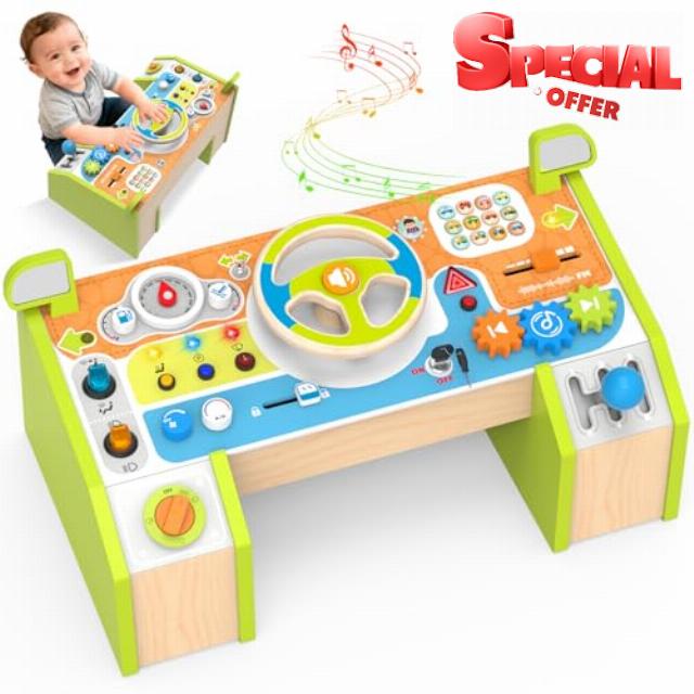Montessori Busy Board Car Steering Wheel Toy for Toddlers 1-3