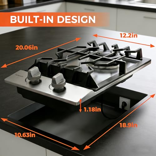 2 Burners Built-in Stainless Steel Propane Stove Top 18000 BTU
