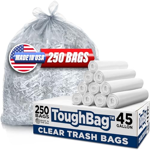 14 Microns Thick (250 Count) - Large Clear Trash Bags