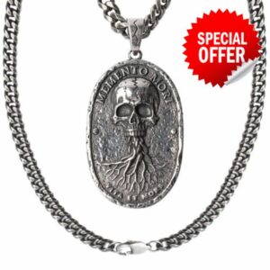 Hero Company Stainless Steel Necklace for Men - ‘Memento Mori Vita Et Mors’ Necklace Pendant - Helps Pair Veterans With A Service Dog Or Shelter Dog