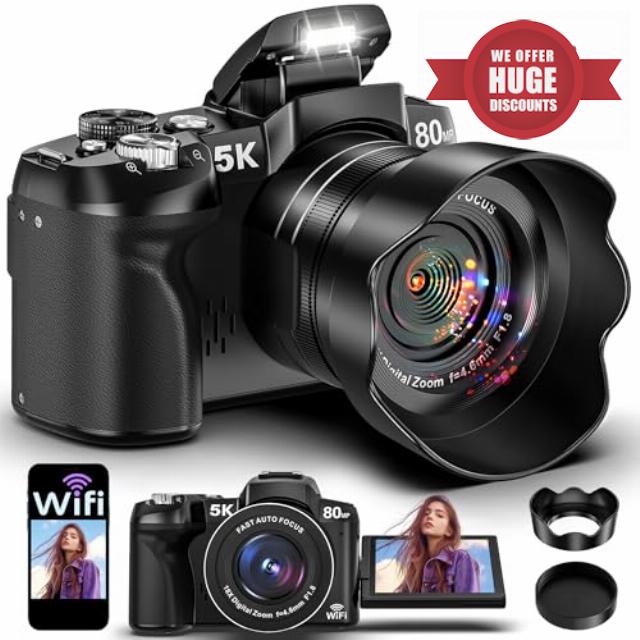 5K Digital Camera - 80MP WiFi Cameras for Photography - UHD Fast Autofocus Vlogging Camera for YouTube with 3" 270° Flip Screen - Travel Video Camara for Beginner with 18X Zoom