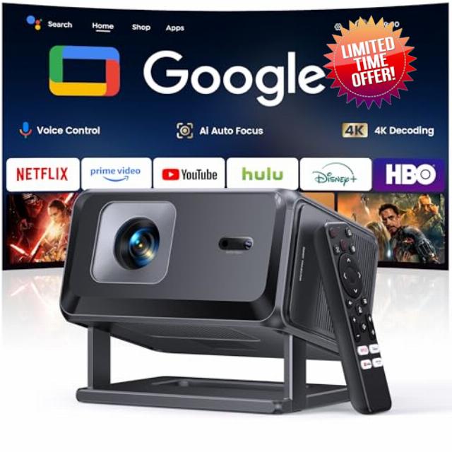 Smart Projector [Google TV Built-in & 4K Support] with WiFi and Bluetooth