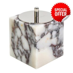 Natural Marble Canisters Q-Tip & Cotton Swab Holder with Secure Lid