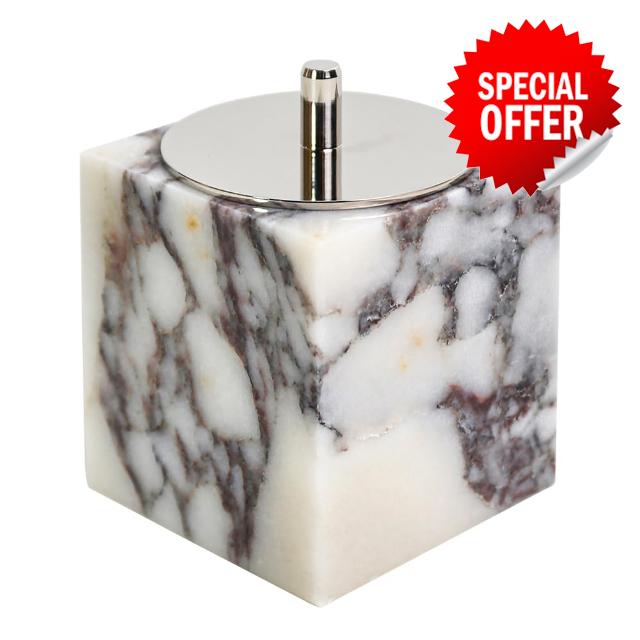 Natural Marble Canisters Q-Tip & Cotton Swab Holder with Secure Lid