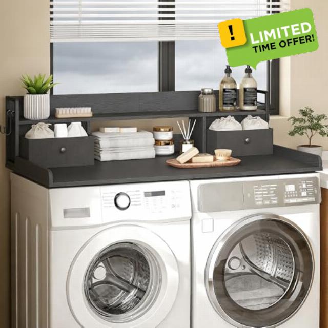 2-Tier Washer Dryer Countertop with 2 Drawers & Shelf