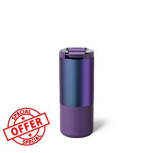 BrüMate Strova 18oz 100% Leakproof Insulated Coffee Mug | Ceramic-Lined Interior | Built-In Silicone Sleeve for Travel | Locking Flip Lid (Dark Aura)