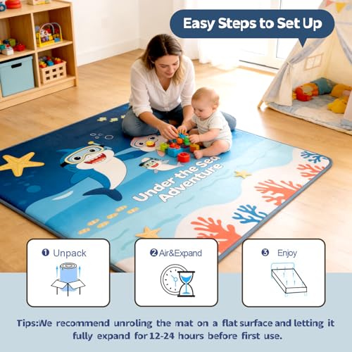 Soft Cushioned Floor Mat for Infants Toddlers (Sea)