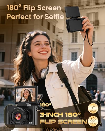 64MP Autofocus 3'' 180° Flip Screen 16X Zoom Vlogging Camera for YouTube