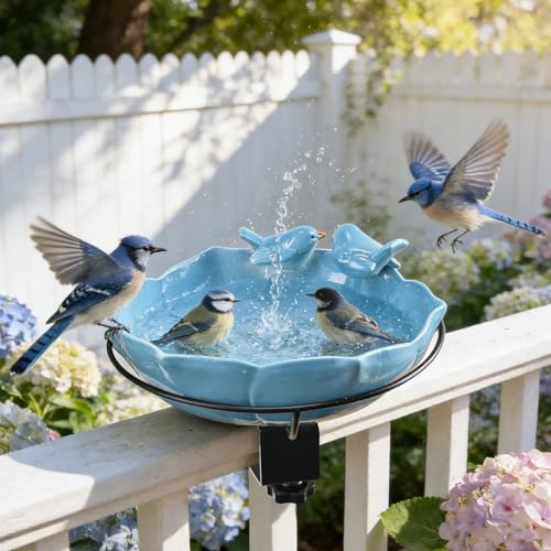 11 Inch Outdoor Deck Mounted Bird Baths Feeder Bowl with Adjustable Clamp