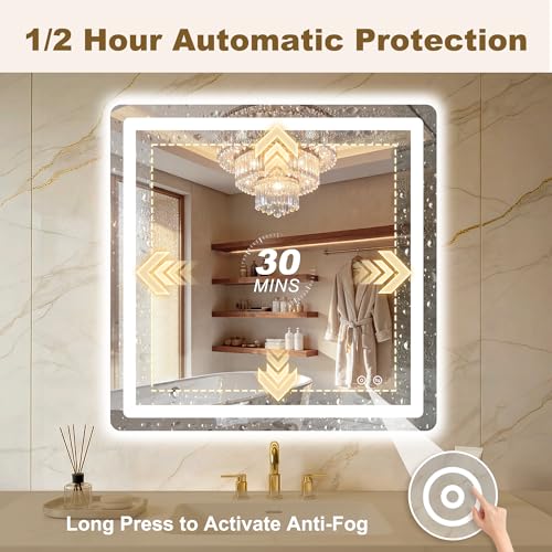 30x30 Square Lighted Mirror for Bathroom