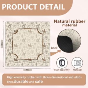 Southwestern Cactus Desert Rodeo Cowboy Non-Slip Noise Reduction Gaming Mat for American Mahjong Poker Card Board Games Dominoes