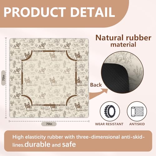 Southwestern Cactus Desert Rodeo Cowboy Non-Slip Noise Reduction Gaming Mat for American Mahjong Poker Card Board Games Dominoes