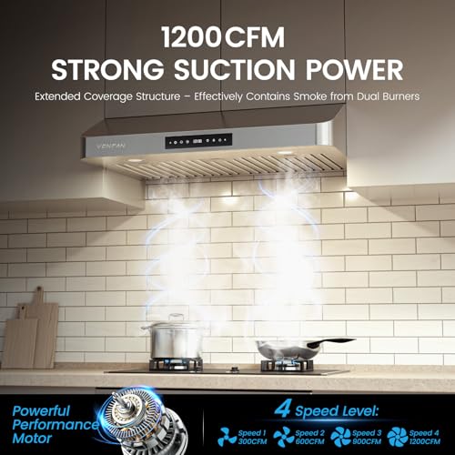 1200 CFM Ultra Powerful Suction Kitchen Vent Hood with Gesture Sensing & 4-Speed Touch Control