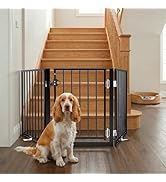 BFNN Free Standing Foldable Dog Gate, 16.5" High Step-Over Metal Short Pet Gate, Up to 72" Wide P...