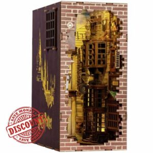 Revell Book Nook Kit Harry Potter - Diagon Alley Miniature DIY Kit 9" Booknook 3D Wooden Puzzle with LED Light Bookshelf Décor Gift for Adults Women Me