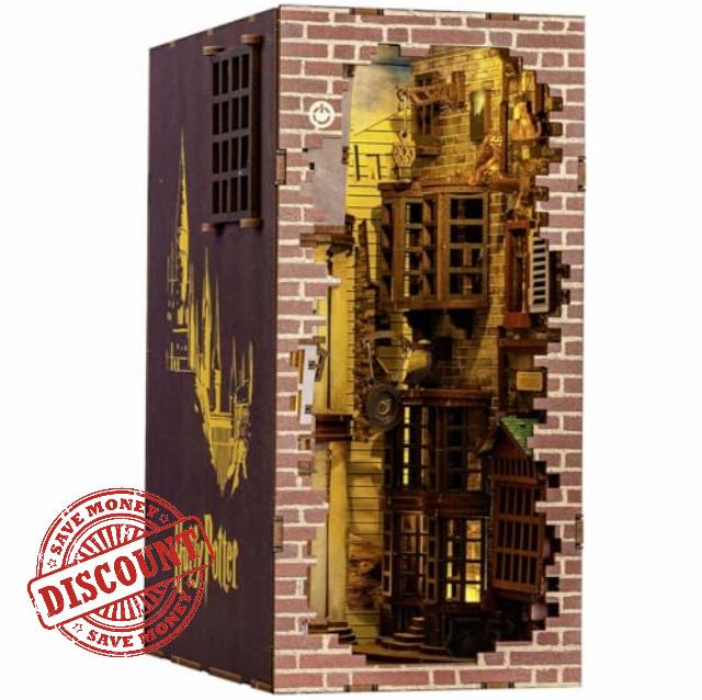 Revell Book Nook Kit Harry Potter - Diagon Alley Miniature DIY Kit 9" Booknook 3D Wooden Puzzle with LED Light Bookshelf Décor Gift for Adults Women Me