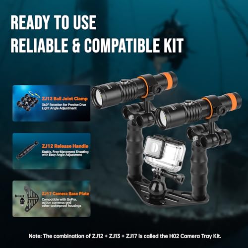 4600 Lumens (2x2300) Tri-Color Scuba Diving Photography Rig with H02 Camera Tray