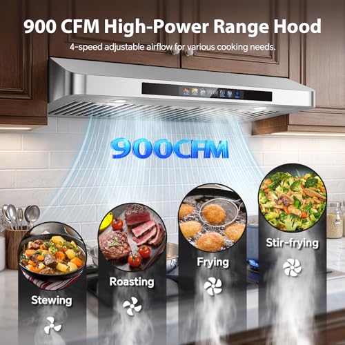 900 CFM Kitchen Vent Hood with 4-Speed Dual Motor Stove Hood