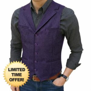 Barry.Wang Mens Suit Vest tweed Herringbone Notched Lapel Formal Business Waistcoat for Wedding Party