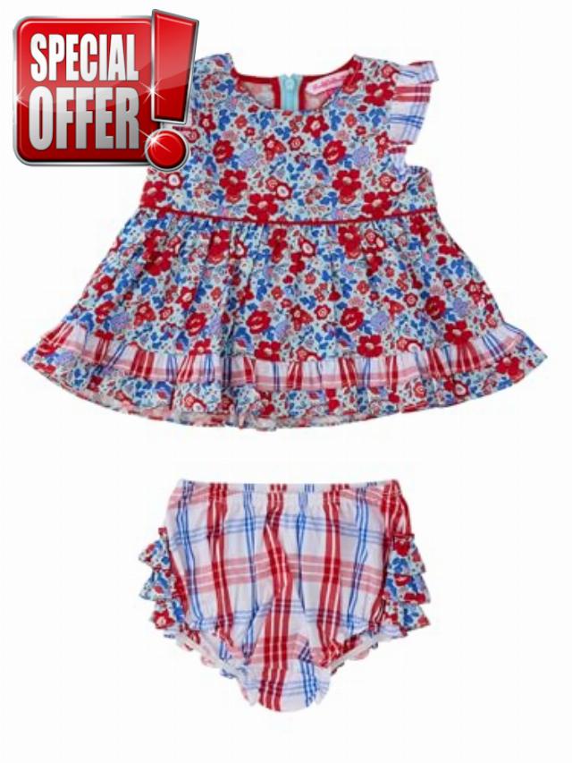 RuffleButts Baby Girls Woven Ruffle Sleeve Swing Top & Bloomer Se