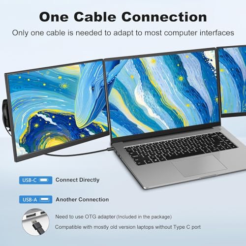1200P FHD One Cable Connect Portable Triple Monitor